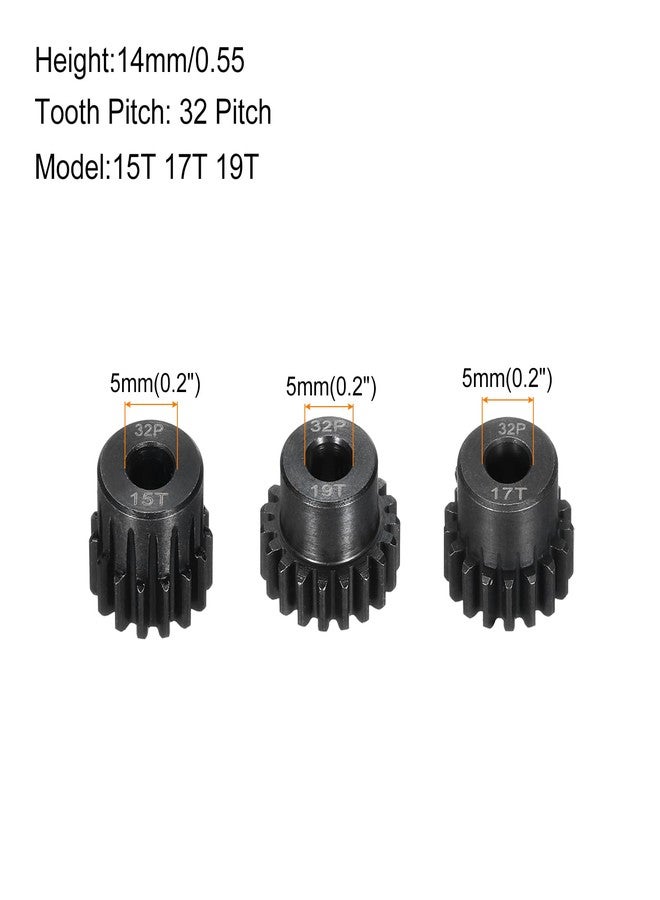 Rebower 3Pcs 32P Steel Pinion Gear Set 15T 17T 19T for 5mm Shaft Hardened Steel Pinion Gear with Screws and Hexagonal Wrench for RC Motor - Image 2